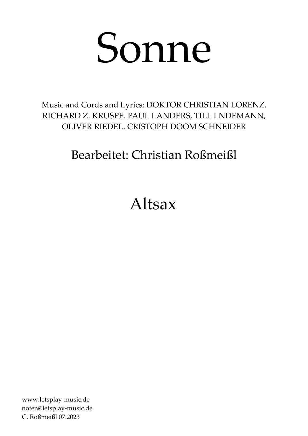 Sonne (arr. Christian Roßmeißl)