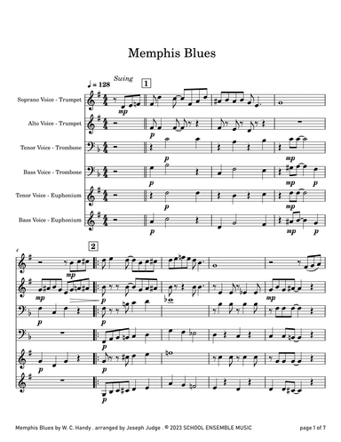 Memphis Blues by Handy for Brass Quartet in Schools (arr. Joseph Judge)