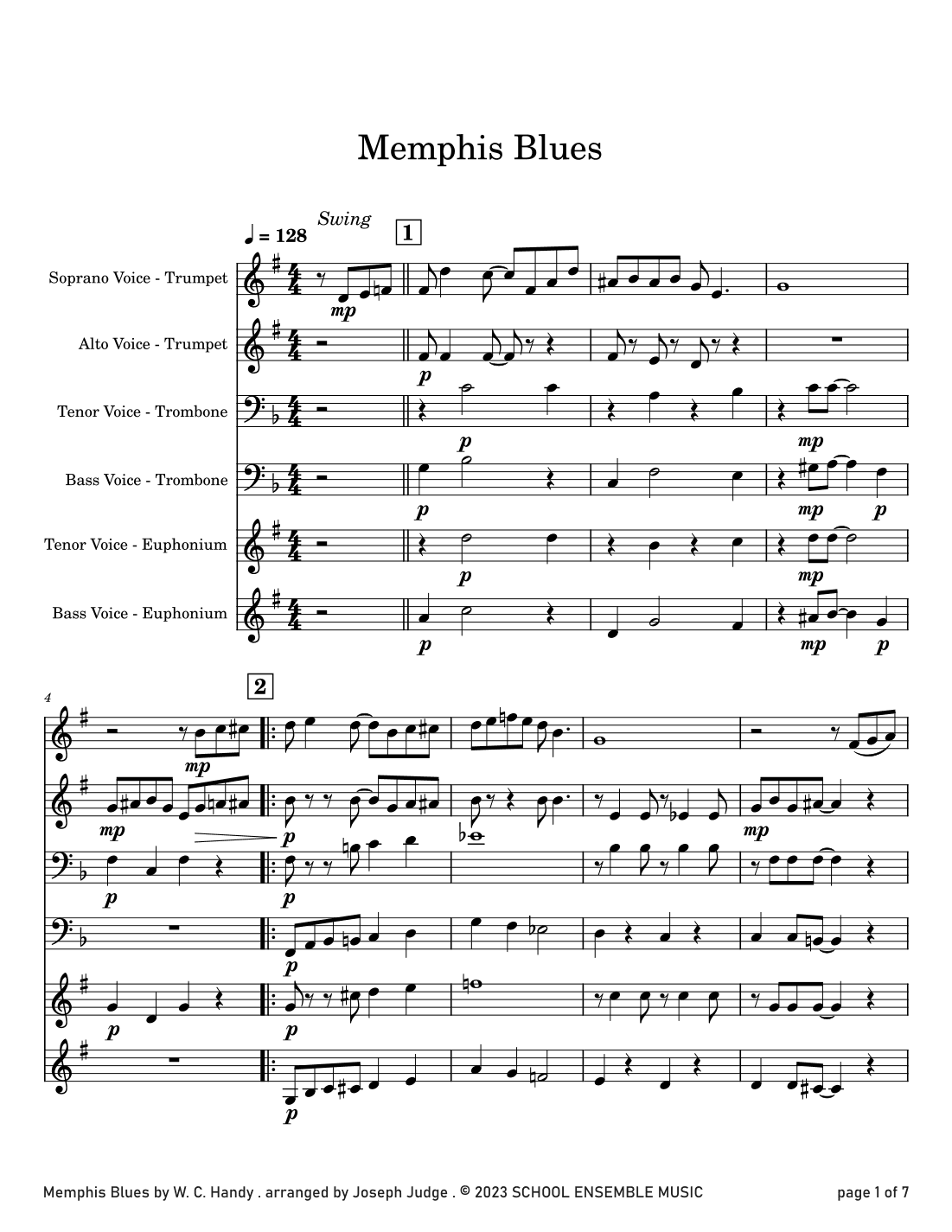 Memphis Blues by Handy for Brass Quartet in Schools (arr. Joseph Judge)