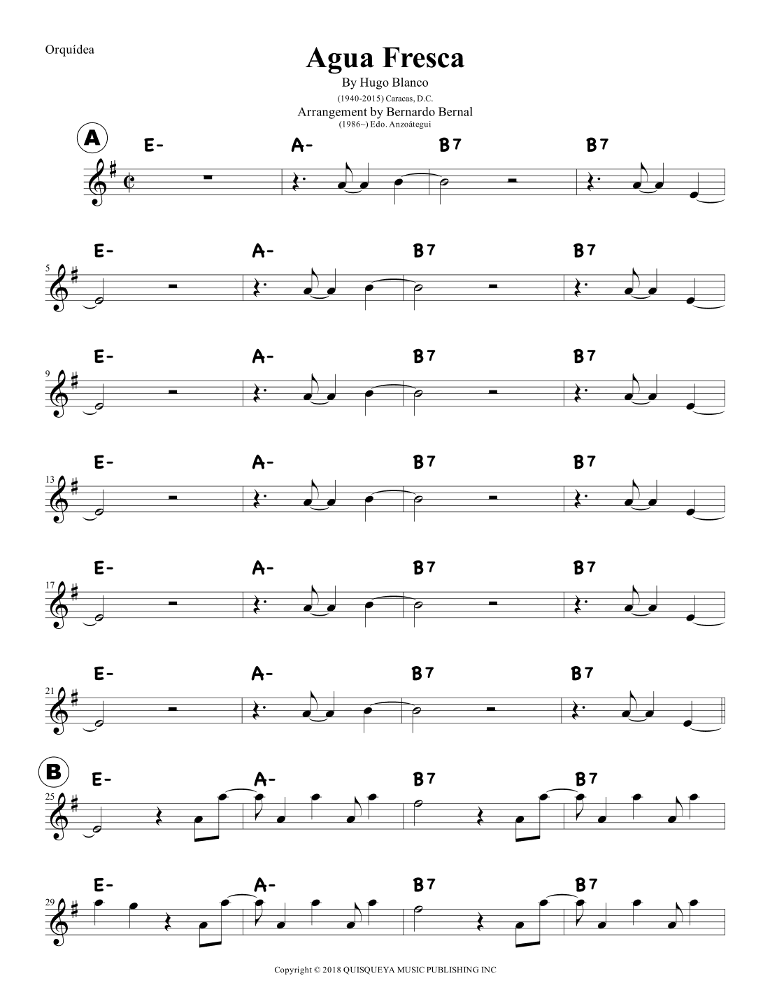 Agua Fresca (arr. Bernardo Bernal)