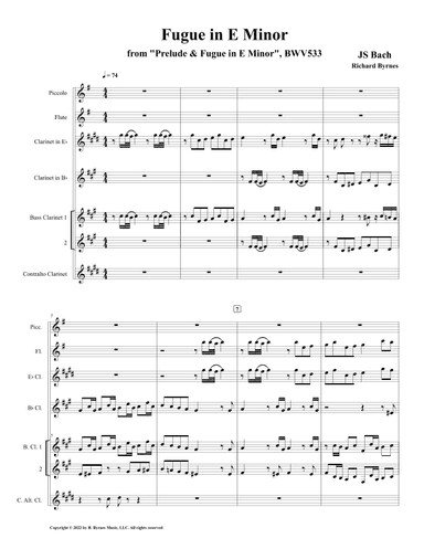 Fugue in E Minor, BWV 533 (Clarinet Quintet + Piccolo & Flute) (arr. Richard Byrnes)