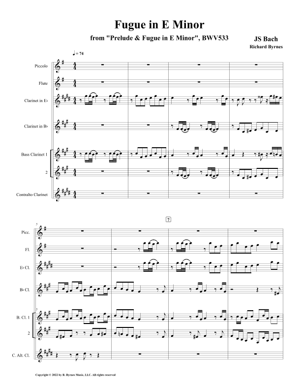 Fugue in E Minor, BWV 533 (Clarinet Quintet + Piccolo & Flute) (arr. Richard Byrnes)