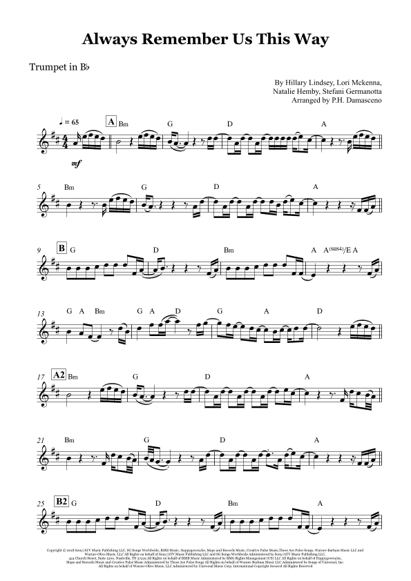 Always Remember Us This Way (arr. P.H. Damasceno)