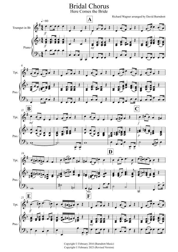 Bridal Chorus "Here Comes The Bride" for Trumpet and Piano (arr. David Burndrett)