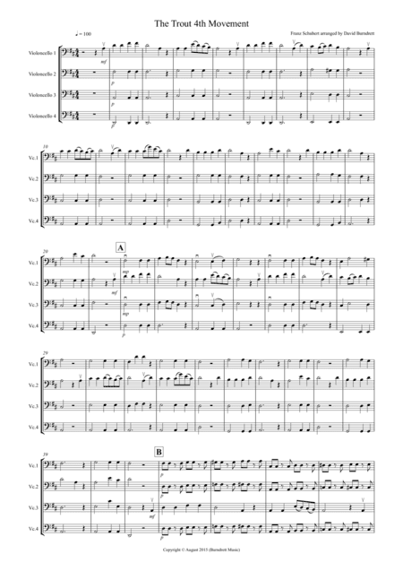 The Trout (4th Movement) for Cello Quartet (arr. David Burndrett)