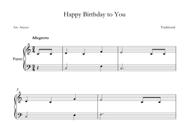 happy birthday to you easy piano sheet music (arr. Arezzo Music)
