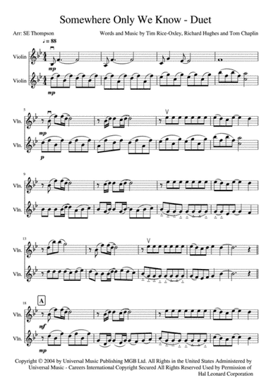Somewhere Only We Know (arr. Steven E Thompson)