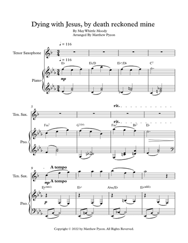 Dying with Jesus, by death reckoned mine (arr. Matthew pyeon)