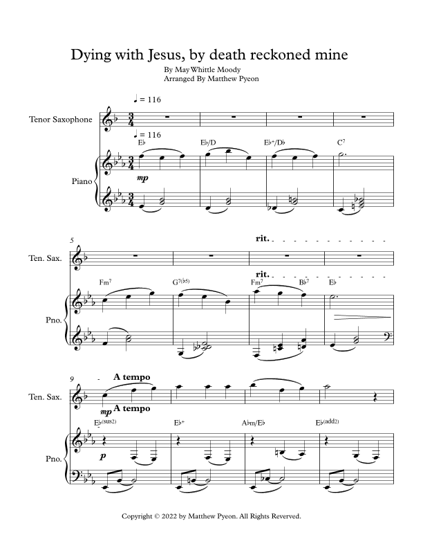 Dying with Jesus, by death reckoned mine (arr. Matthew pyeon)