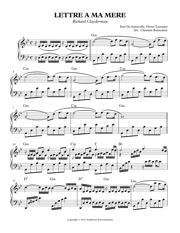 Lettre A Ma Mere (arr. Christian Bennedsen)