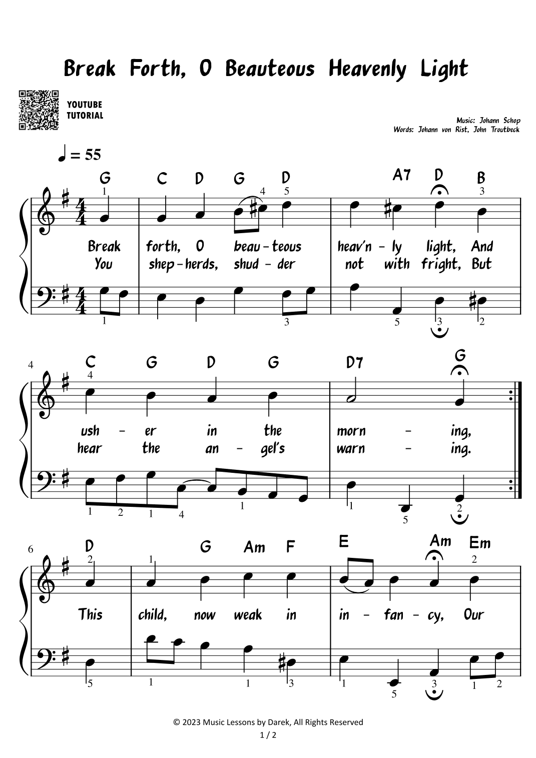 Break Forth, O Beauteous Heavenly Light - Christmas Carol [EASY PIANO] (arr. Darek)