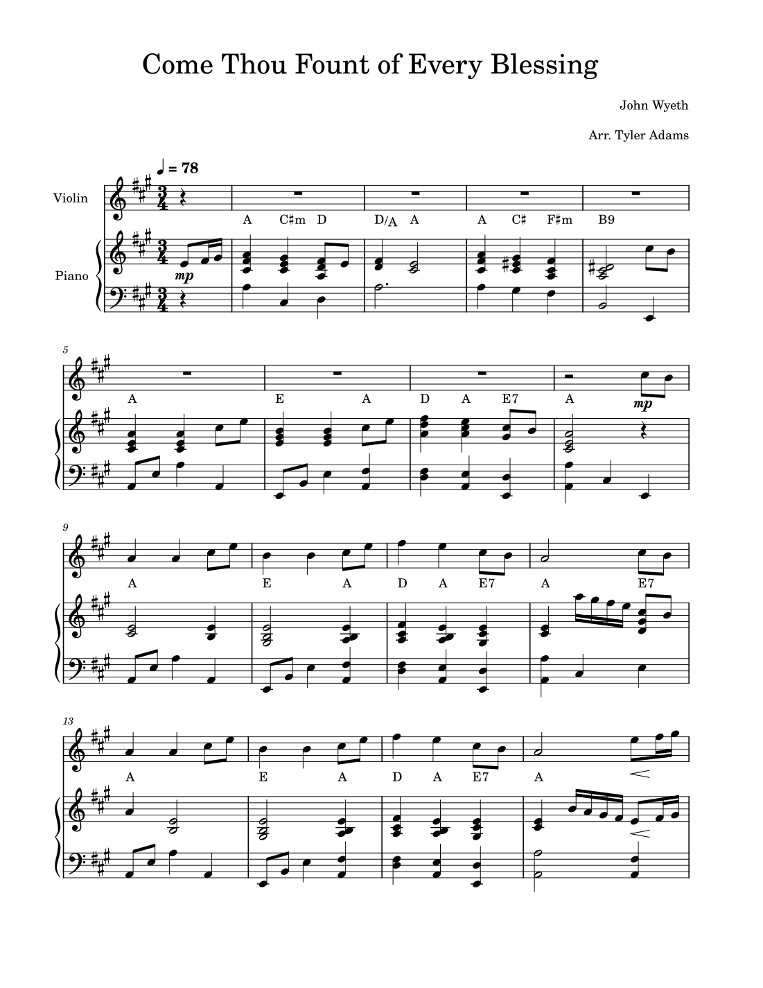 Come Thou Fount of Every Blessing (Violin Solo with Piano) (arr. Tyler Adams)