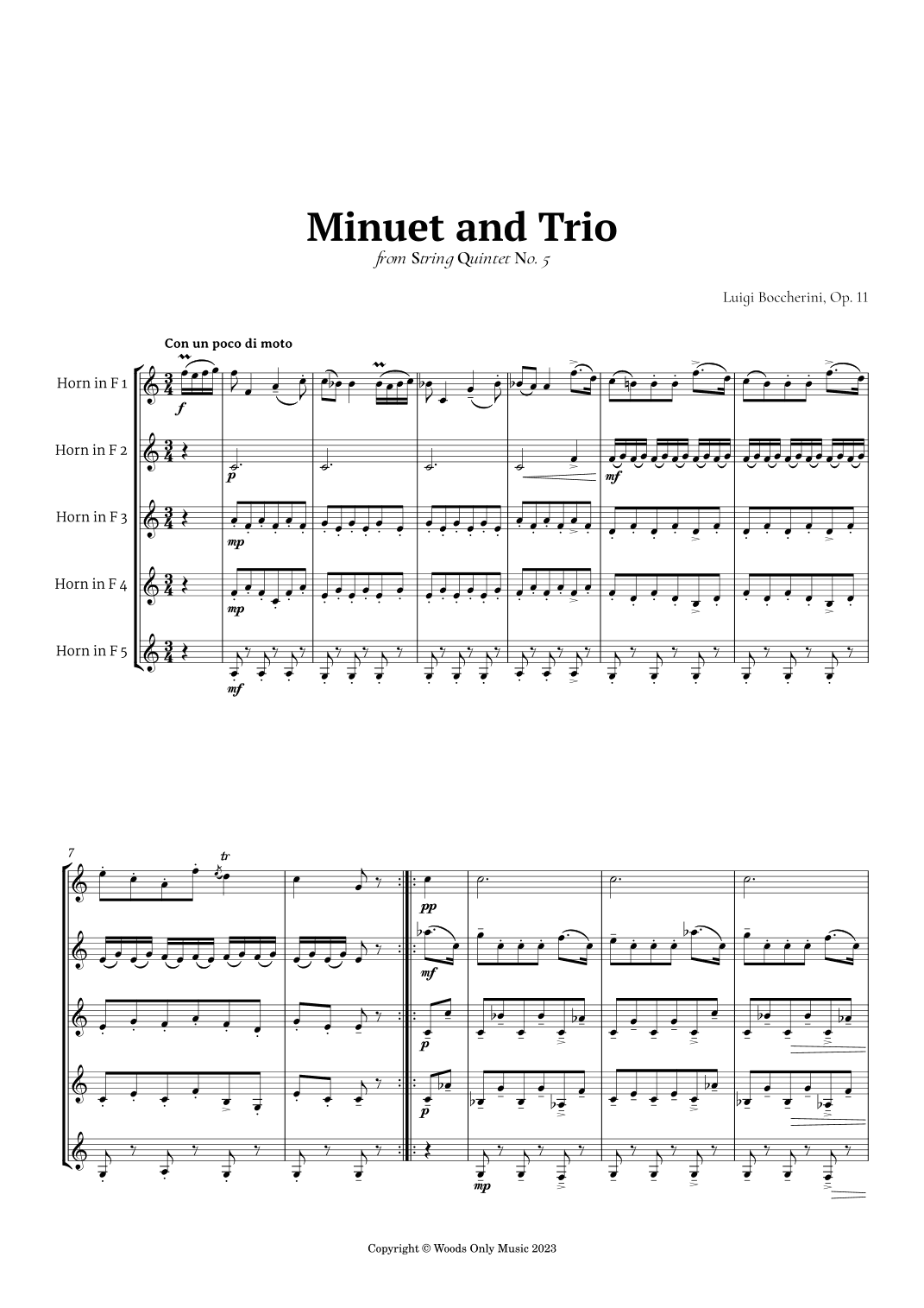 Minuet by Boccherini for French Horn Quintet (arr. Ander)