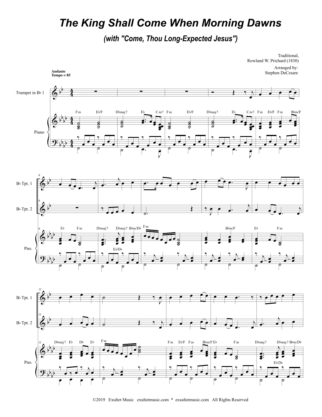The King Shall Come (with "Come, Thou Long-Expected Jesus") (Duet for Bb-Trumpet) (arr. Stephen DeCesare)