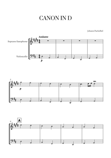 Canon in D (for Soprano Saxophone and Cello) (arr. Cadenza Editions)