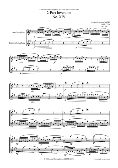 2-Part Invention No. 14 - Alto and Baritone Saxophone Duo (arr. Anne L Christopherson GRSM ARCM)