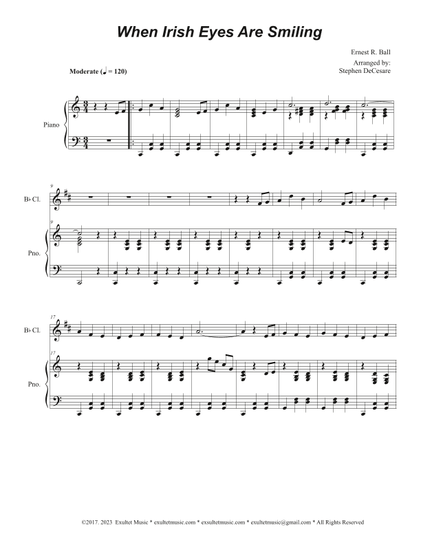 When Irish Eyes Are Smiling (Bb-Clarinet solo and Piano) (arr. Stephen DeCesare)