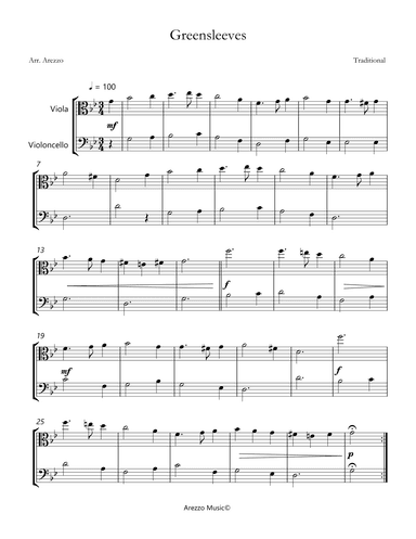 sheet music greensleeves viola and cello arezzo sheer music engraver (arr. Arezzo Music)