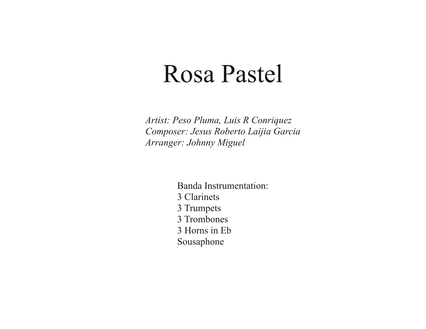 Rosa Pastel (arr. Johnny Miguel)