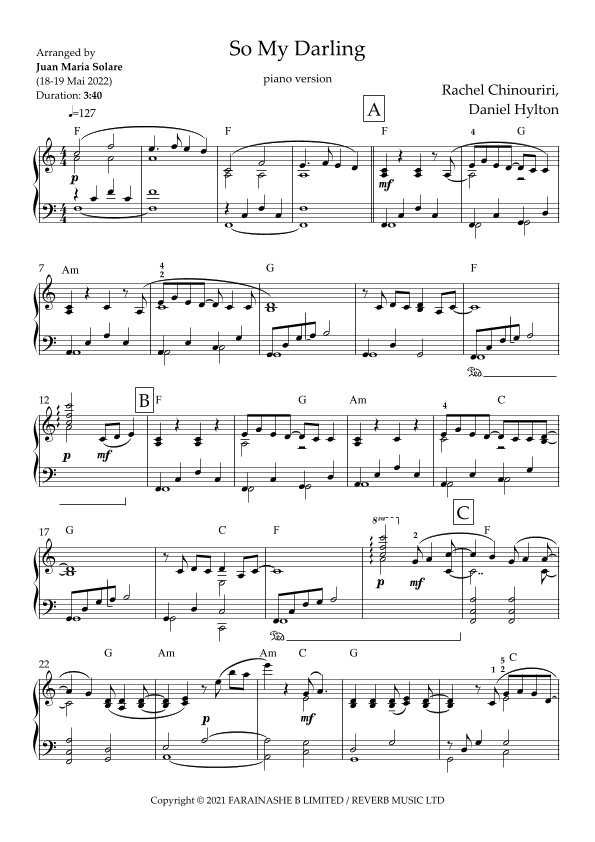 So My Darling (arr. Juan Maria Solare)