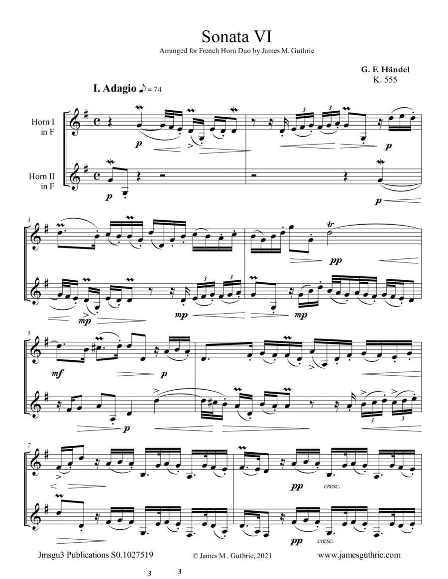 Handel: Sonata No. 6 for French Horn Duo (arr. James M. Guthrie)