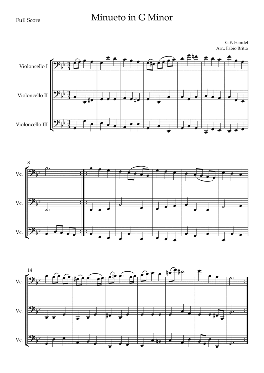 Minueto in G Minor (G.F. Handel) for Cello Trio (arr. Fabio Britto)