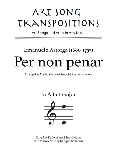 ASTORGA: Per non penar (transposed to A-flat major) (arr. ArtSongTranspositions.com)