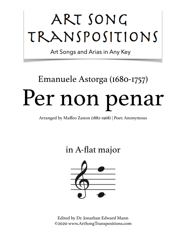 ASTORGA: Per non penar (transposed to A-flat major) (arr. ArtSongTranspositions.com)