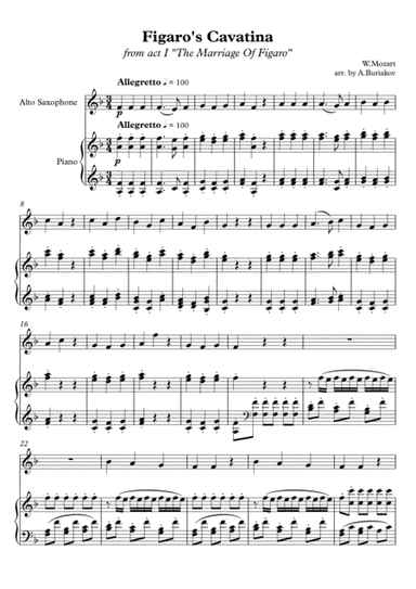 Figaro's Cavatine from act I "The marriage of Figaro" alto saxophone (arr. A.Buriakov)
