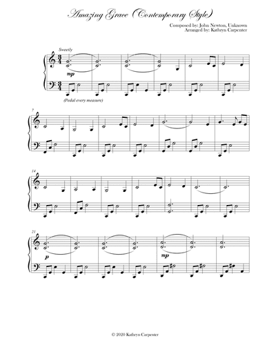 Amazing Grace (Contemporary Style, Level 3A) (arr. Kathryn Carpenter)