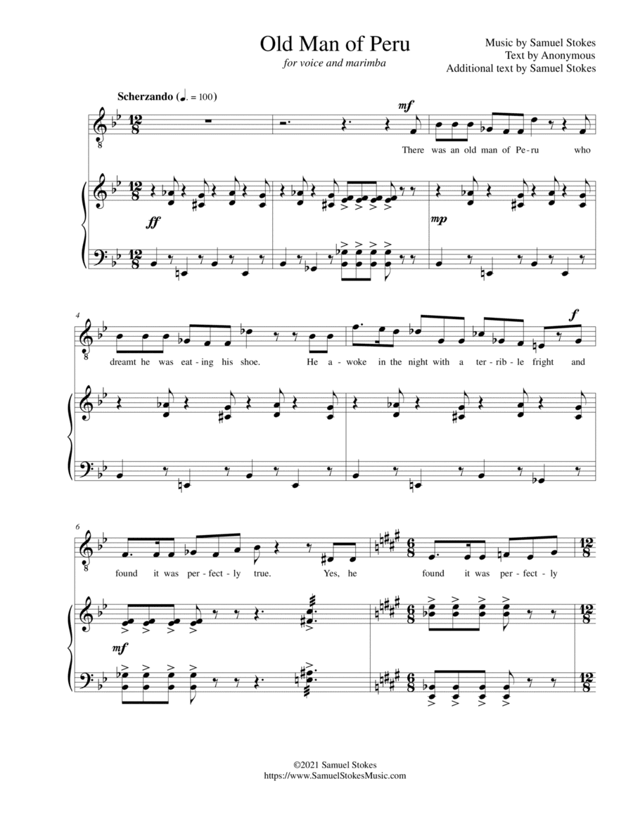 Old Man of Peru - for tenor or soprano voice and marimba