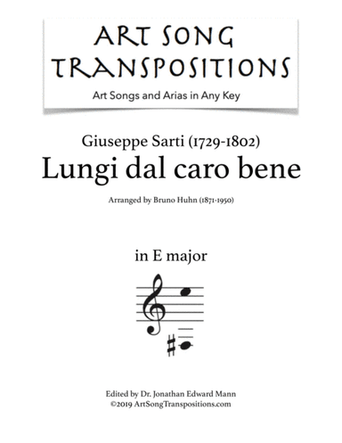 SARTI: Lungi dal caro bene (transposed to E major) (arr. ArtSongTranspositions.com)