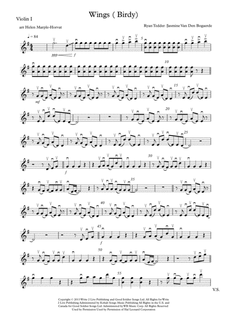 WINGS : BIRDY for STRING QUARTET AND/OR STRING ORCHESTRA (arr. HELEN MARPLE-HORVAT)