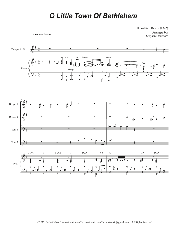 O Little Town Of Bethlehem (Brass Quartet and Piano - Alternate Version) (arr. Stephen DeCesare)