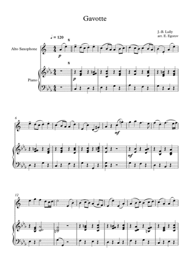 Gavotte, Jean-Baptiste Lully, For Alto Saxophone & Piano (arr. Eugene Egorov)