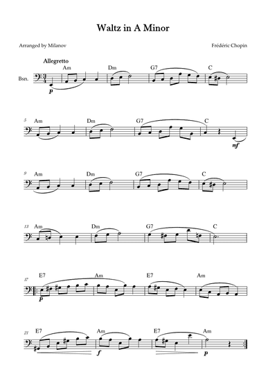 Waltz in A Minor | B. 150,  Op. Posth. | Chopin | Bassoon | Chords (arr. Milanov)