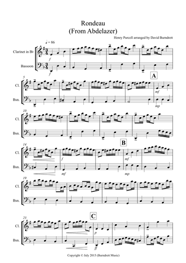 Rondeau (from Abdelazer) for Clarinet and Bassoon (arr. David Burndrett)
