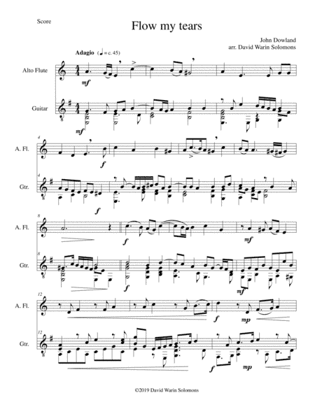 Flow my tears for alto flute and guitar (without divisions) (arr. David Warin Solomons)