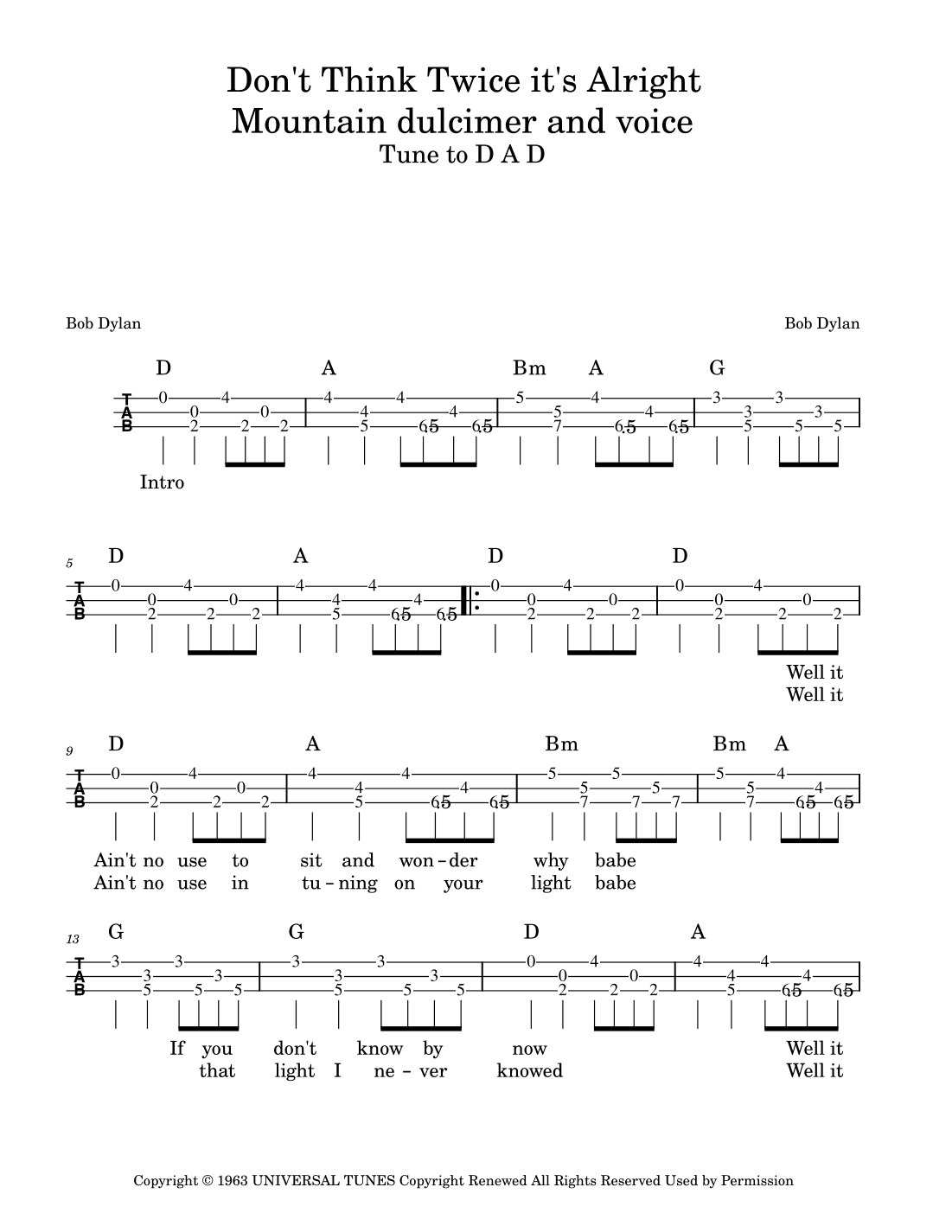 Don't Think Twice, It's All Right (arr. Gillian McCoy)