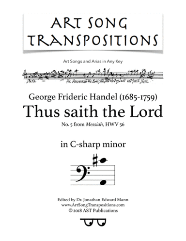 HANDEL: Thus saith the Lord (transposed to C-sharp minor) (arr. ArtSongTranspositions.com)