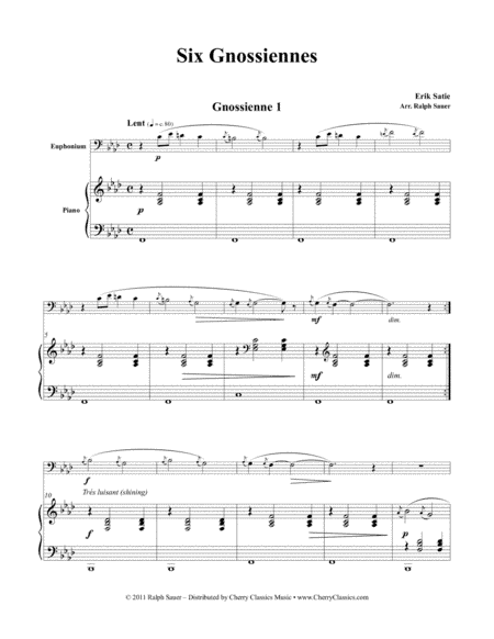 Six Gnossiennes for Euphonium & Piano (arr. Ralph Sauer)