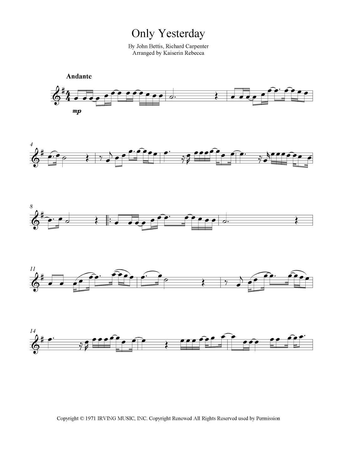 Only Yesterday (arr. Kaiserin Rebecca)