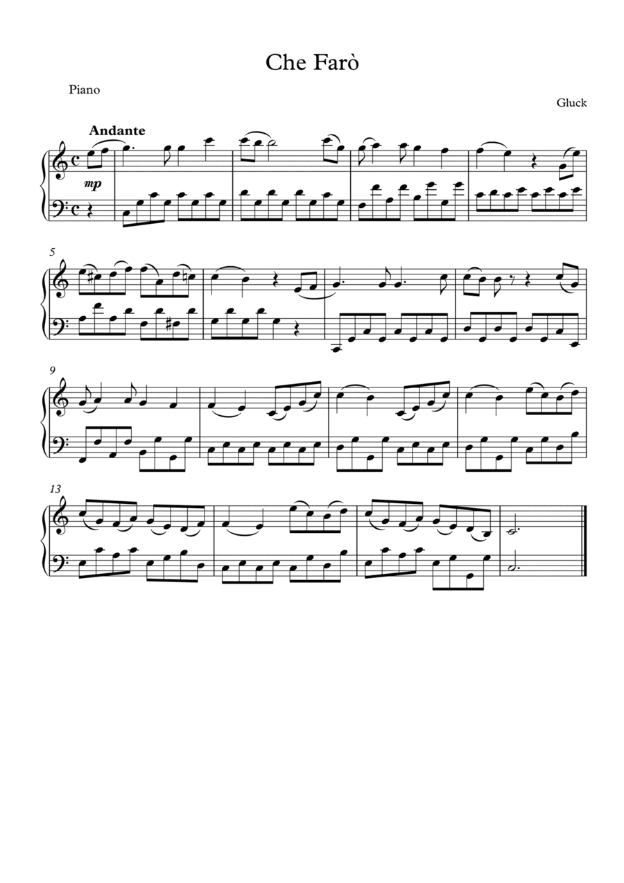 Che Farò - Gluck (Piano Solo) (arr. Wesley S. SIlva)