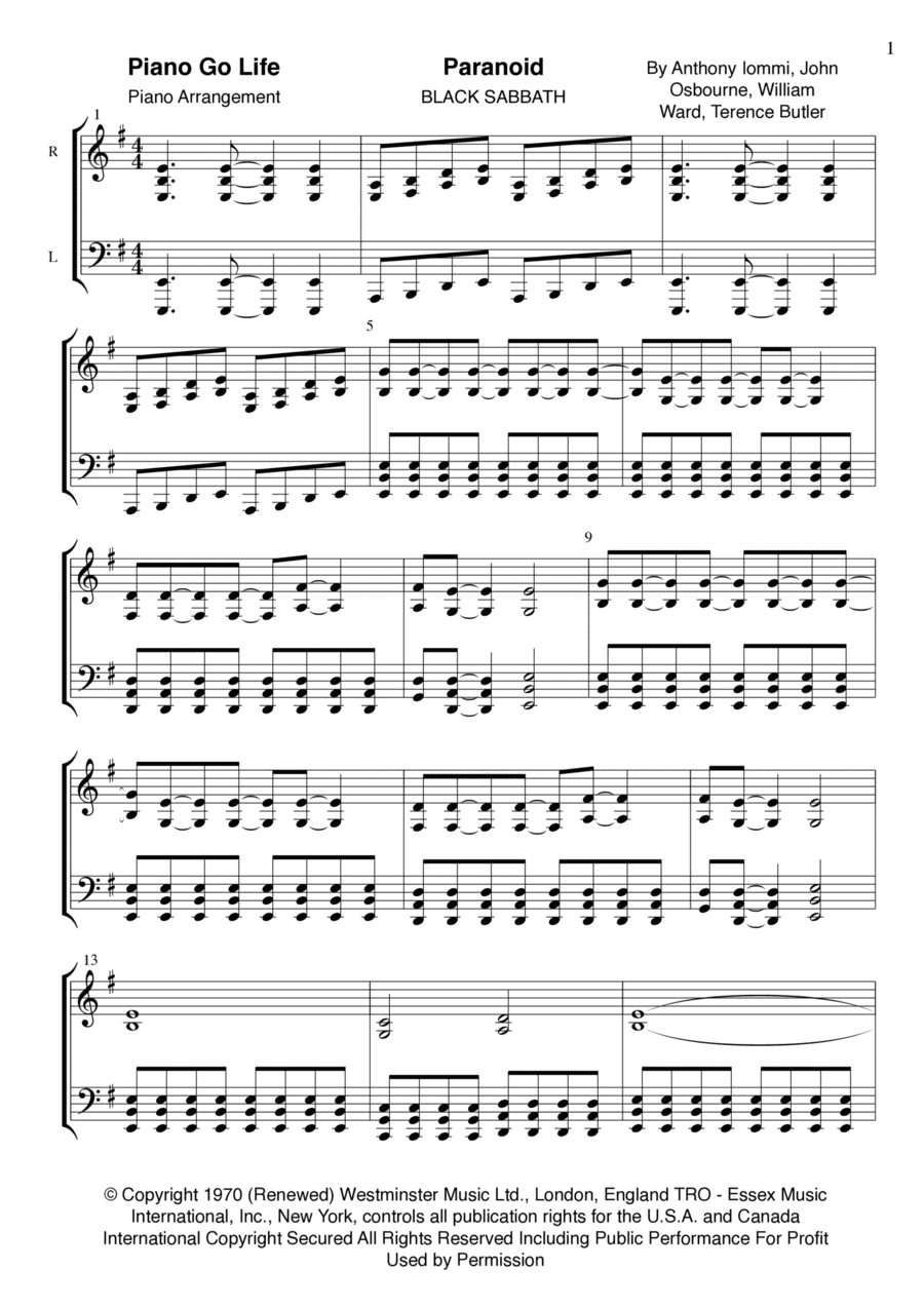 Paranoid (arr. Piano Go Life)