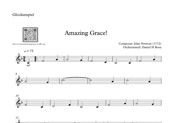 Amazing Grace How Sweet the sound - Easy Glockenspiel (arr. Daniel H Rosa)