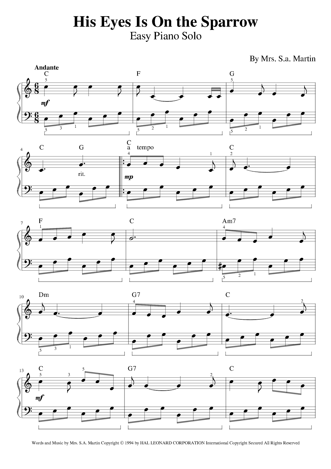 His Eye Is On The Sparrow (arr. Jesica)