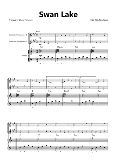 Swan Lake - Baritone Saxophone Duet with Piano and Chord Notations (arr. Glauco Fernandes)