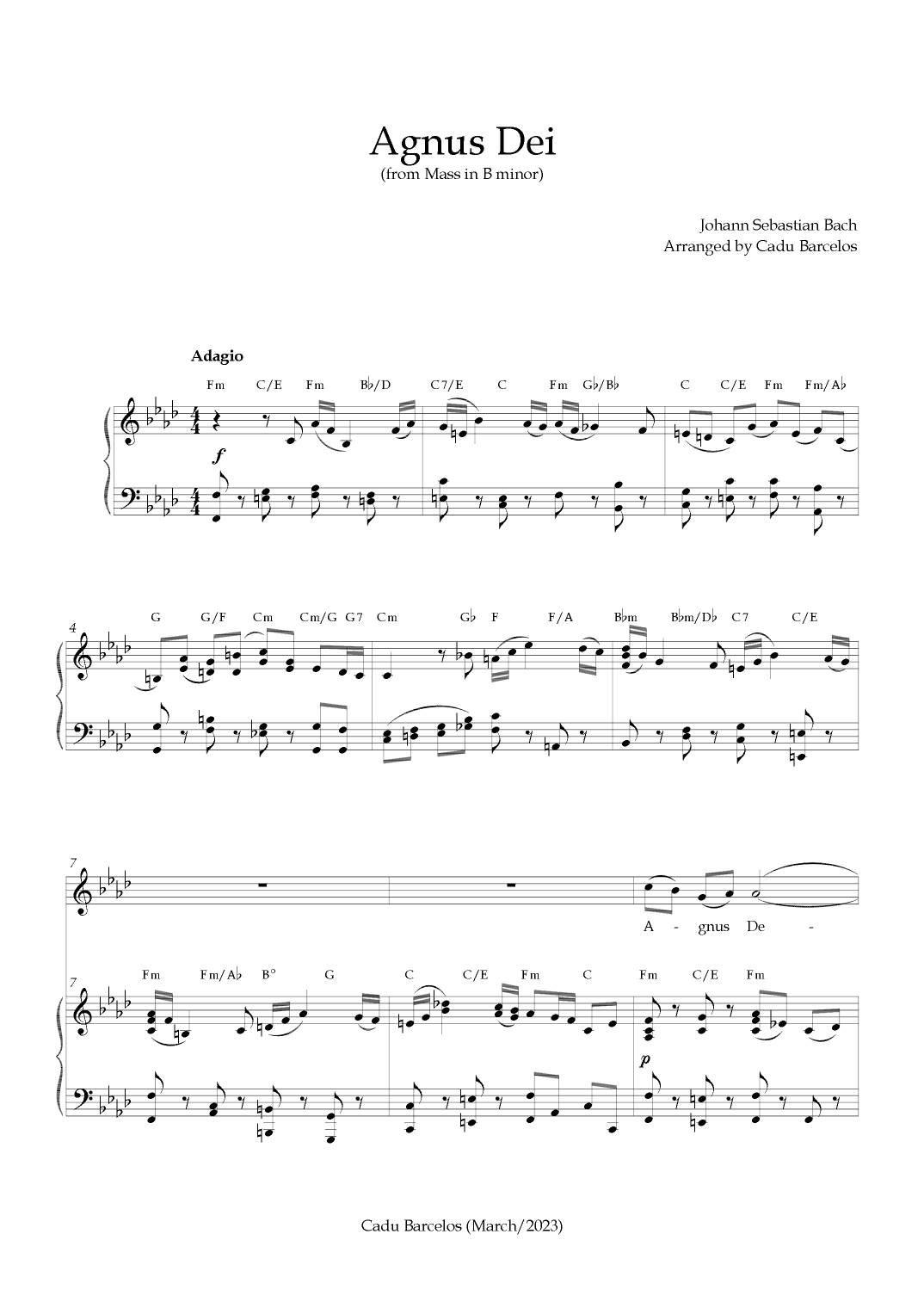 Agnus Dei - Mass B Minor BACH - F minor Chords (arr. Cadu Barcelos)
