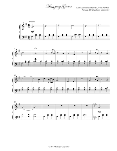 Amazing Grace (Intermediate Piano, Level 3) (arr. Kathryn Carpenter)