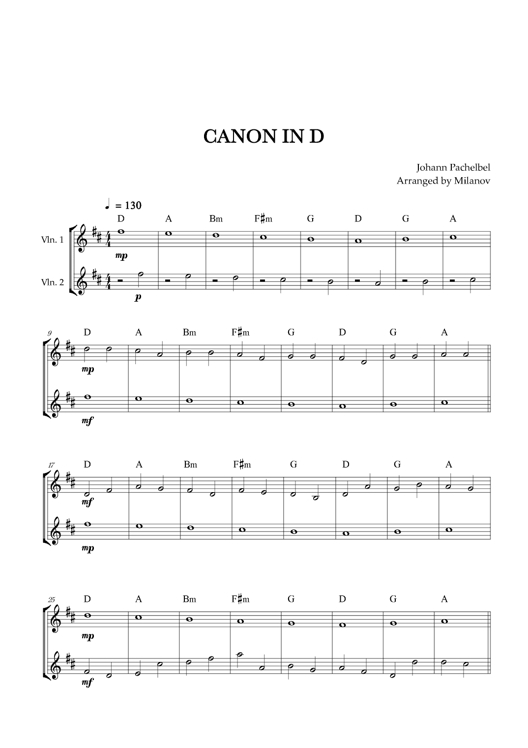 Canon in D | Pachelbel | Violin Duet (arr. Milanov)